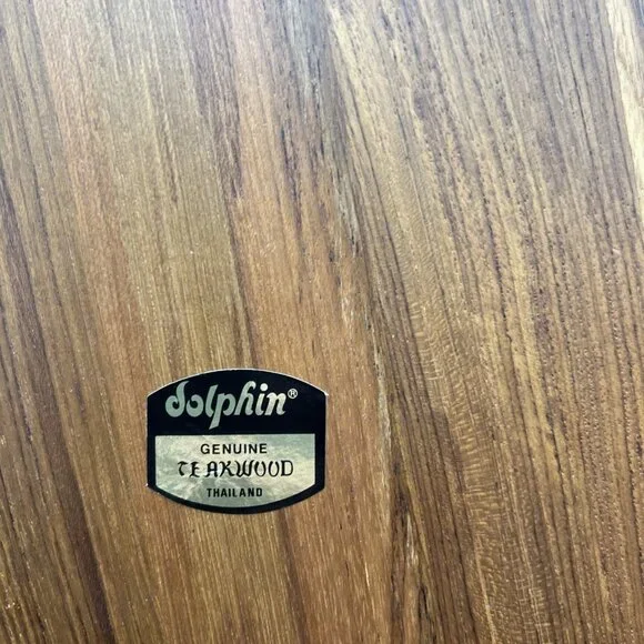 VTG Dolphin Christmas Tree Cheese Plate Board Teak Wood Tile ~12" Server Hot Dip - Picture 6 of 10